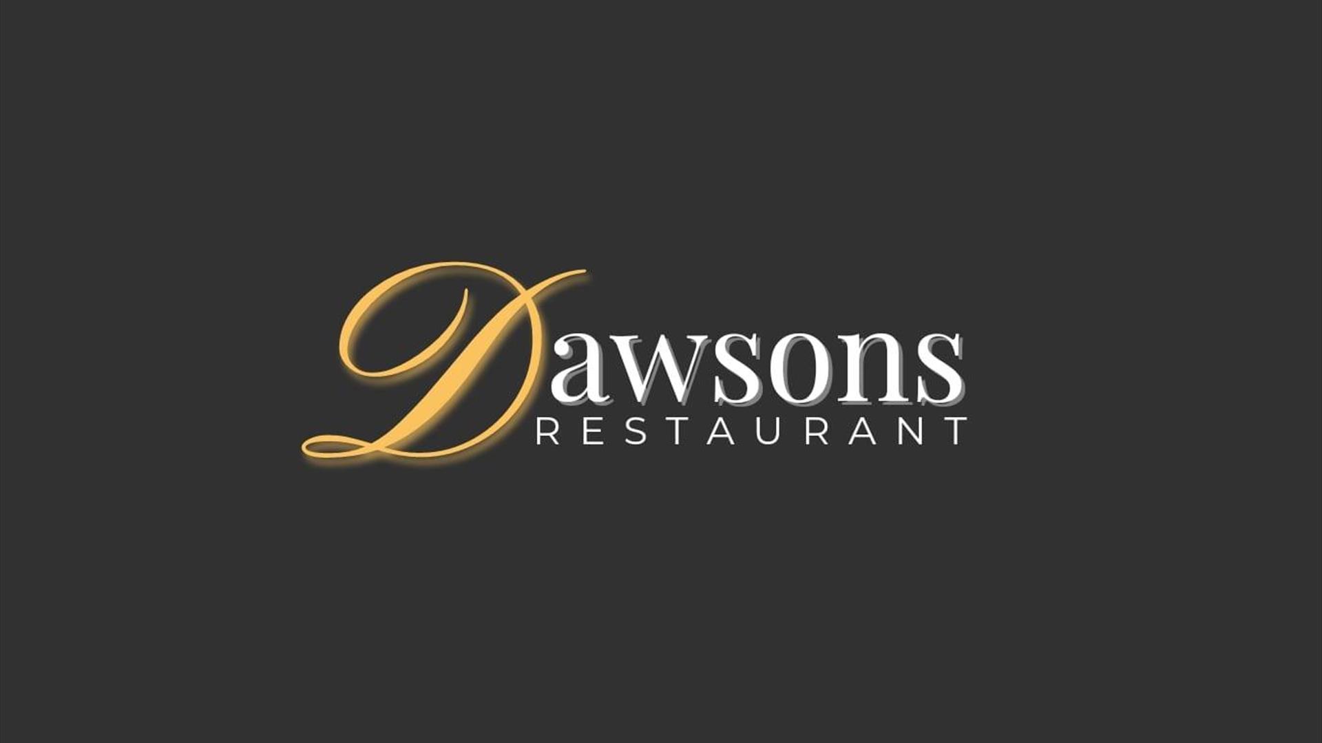 Grey image with Dawsons restaurant written in white writing