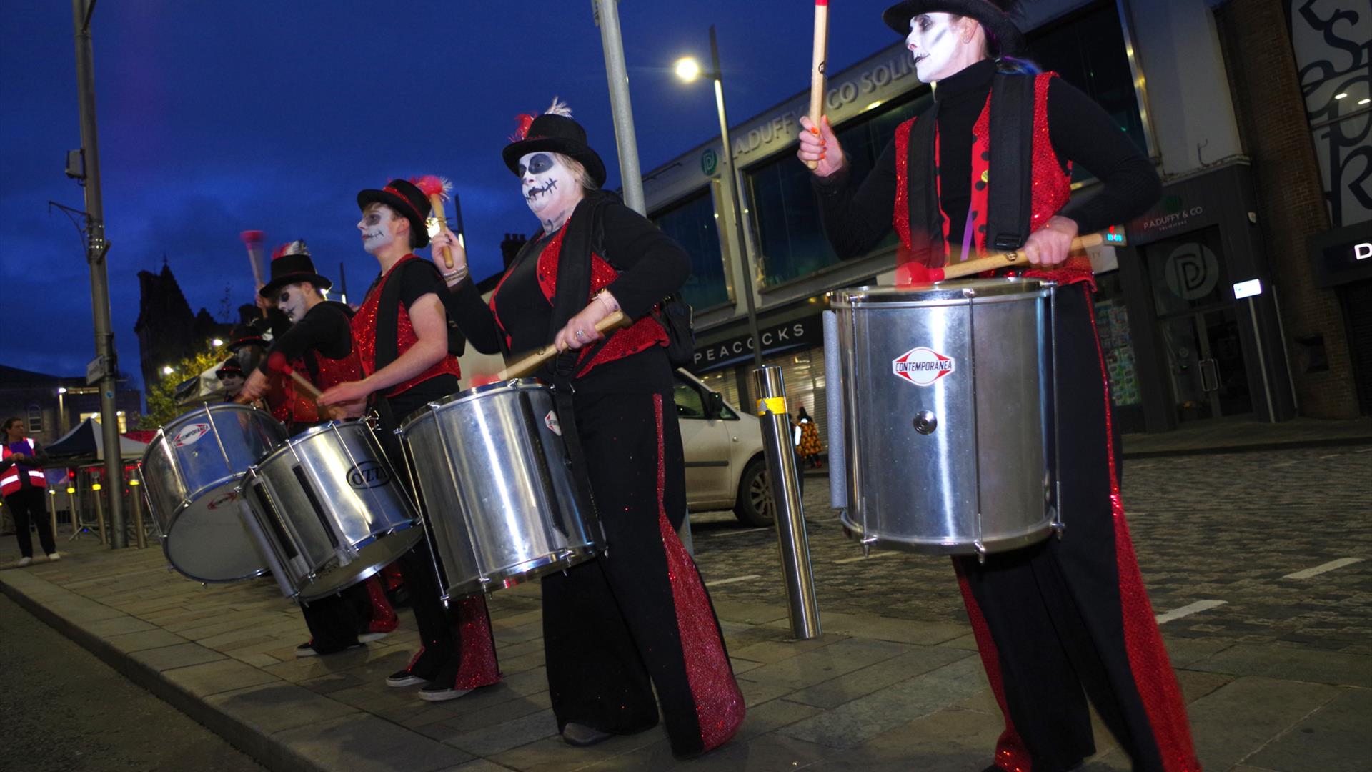 Samba band performing at last years Dungannon Halloween Event