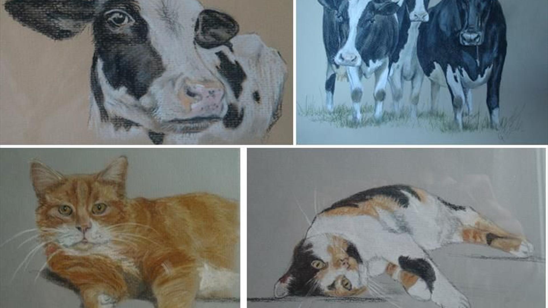Patel paintings of cows and cats