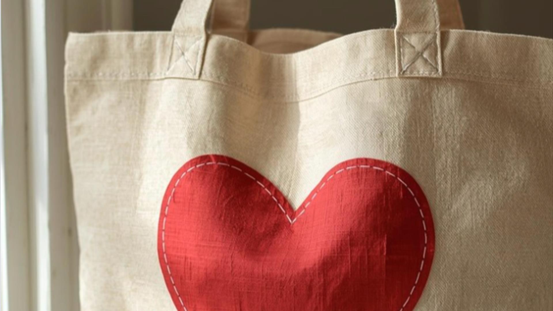 Valentine's tote bag with a red heart