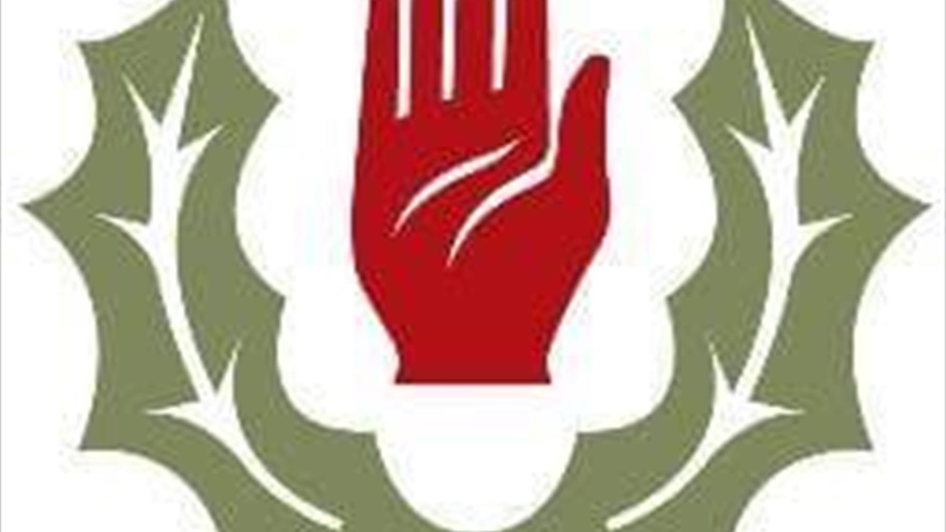 Image of red hand surrounded by green thistle