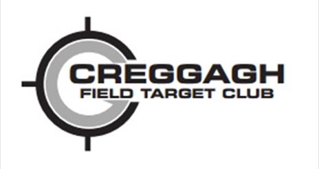 Event logo, a target circle with the title Creggagh in larger writing and Field Target Club in smaller writing underneath in black writing on white ba