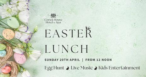 Green background with flowers on the side. Black writing with details of the event