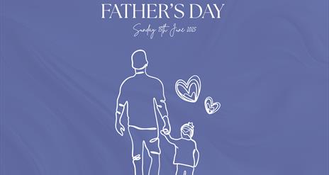 Purple background with the outline of a father and child