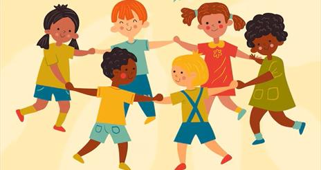 Cartoon image of kids holding hands in a circle