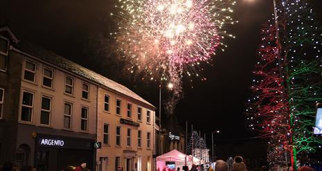 Fireworks over the town of Magherafelt during the Christmas lights switch on