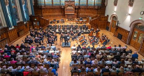 Image of the orchestra playing in front of an audience