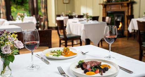 Table set for two in a fine dining restaurant