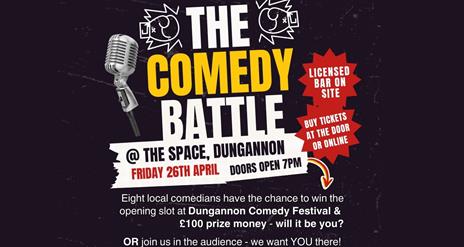 Image of advertisement of event for The Comedy Battle at the Space at the Market Square, Dungannon