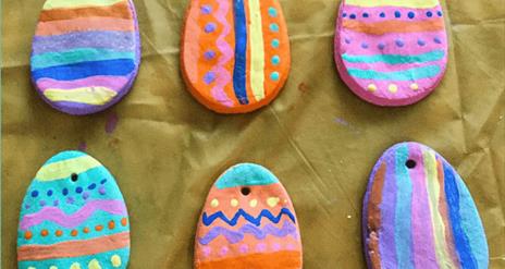 Image of brightly coloured ceramic Easter eggs