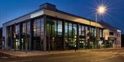 The Burnavon Theatre at night viewed from the street,