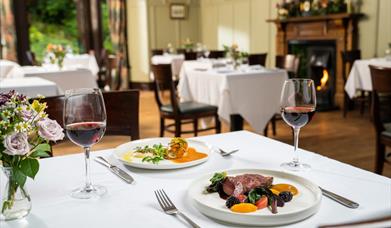 Table set for two in a fine dining restaurant