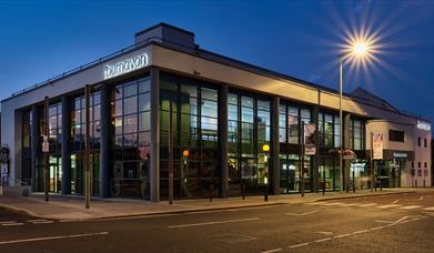 The Burnavon Theatre at night viewed from the street,