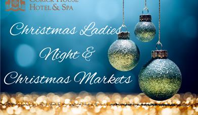 Poster with glitter baubles and Christmas lights promoting   the event