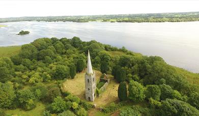 A church on an island on Lough Beg