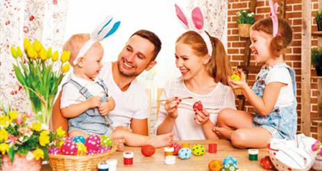 Family having fun with Easter decorations