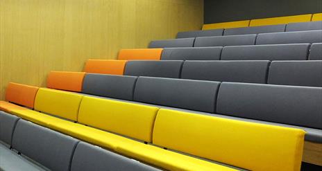 Colourful seating in the Square Box theatre space