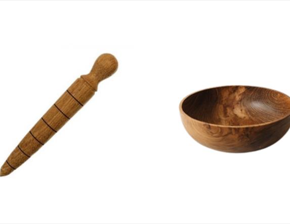 Image of a wooden tool and bowl