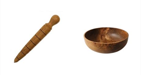 Image of a wooden tool and bowl