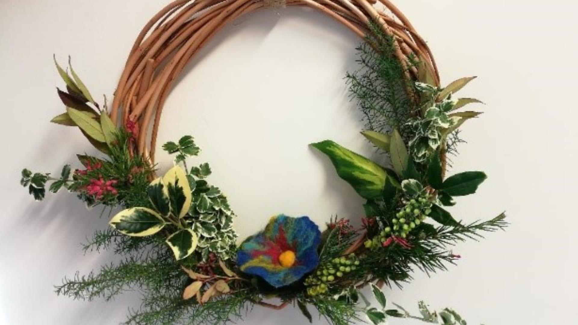 Image of a willow wreath with greenery