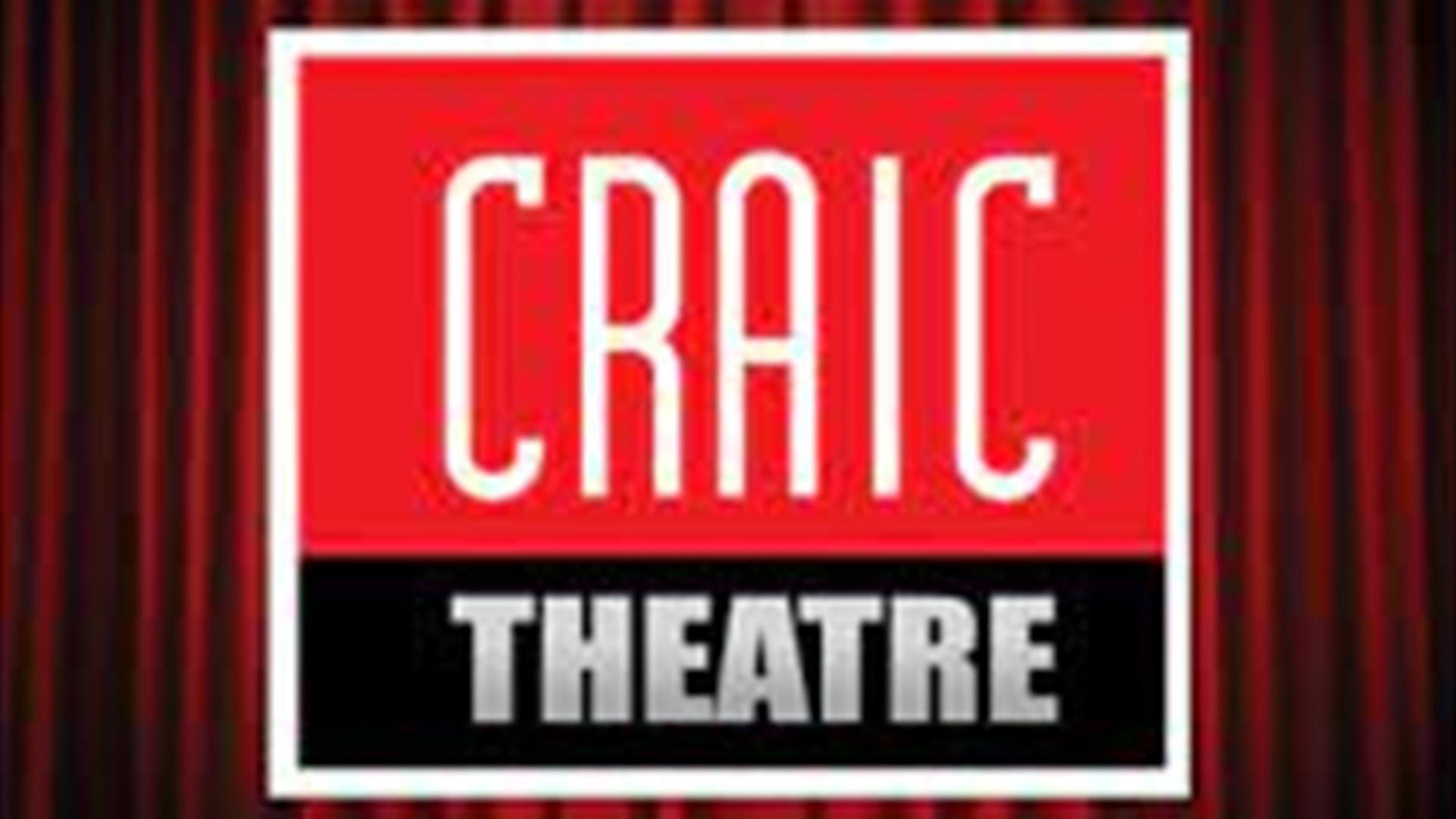 Craic theatre logo in words in front of red curtain