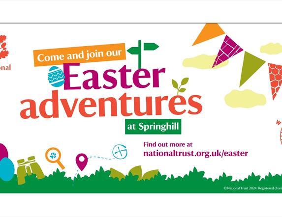 Colourful poster with Easter adventures written in centre