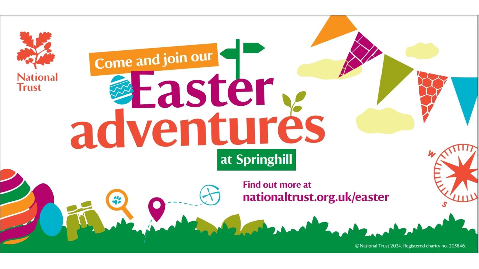 Colourful poster with Easter adventures written in centre