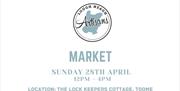 White background with details of Lough Neagh Artisans market written in light blue