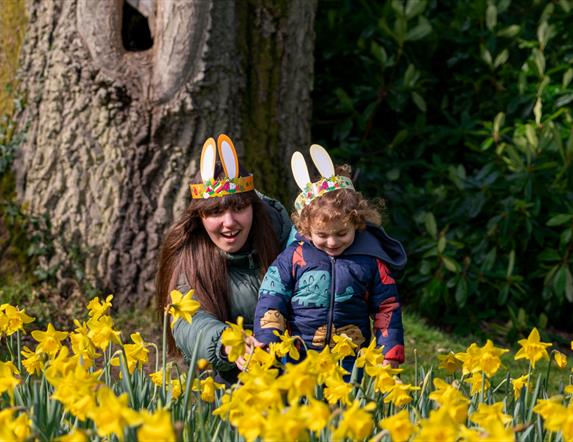 Family enjoying easter trail at Rowallane Garden