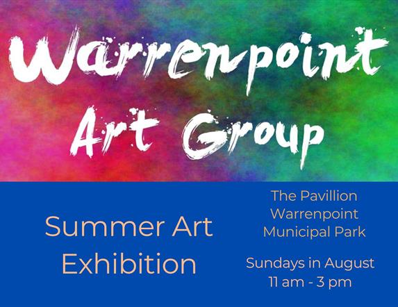 Colourful poster with details of summer exhibition by warrenpoint art group