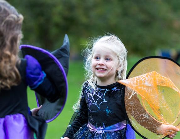 Kids enjoying Rowallane Garden Halloween trail