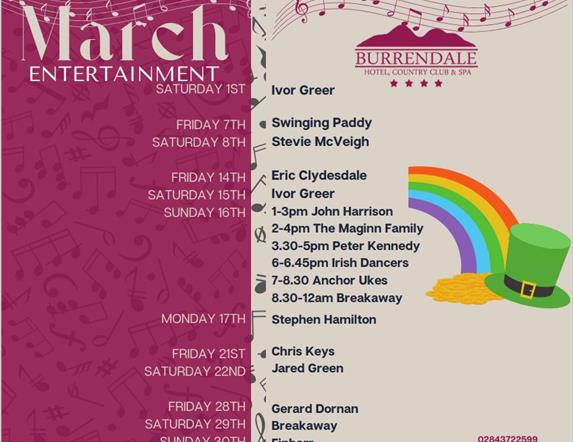 March entertainment at The Burrendale Hotel, Newcastle