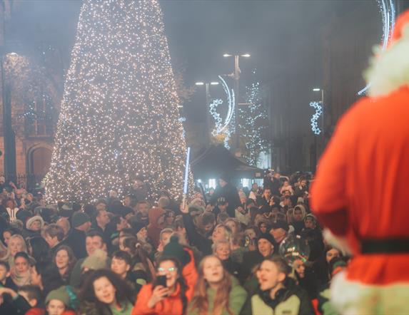 Santa switching on the Christmas tree lights in Newry City