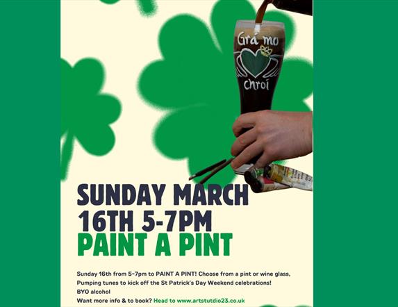 Paint a pint glass for Saint Patrick's day at art studio 23 Newry