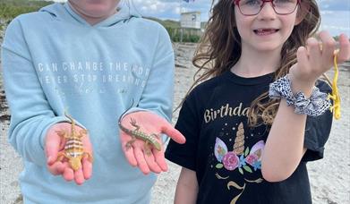 Kids holding lizards