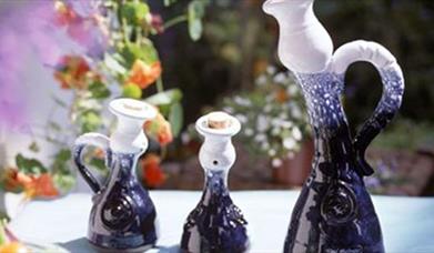Navy and white pottery items