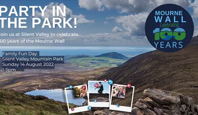 Party in the Park poster. Highlighting event on 14 August from 1 to 5pm.