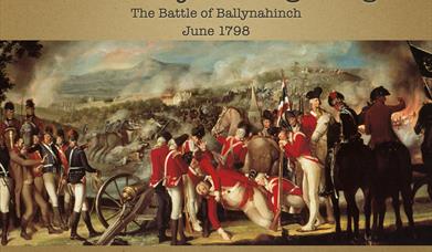 Title screen, showing a reproduction of the Battle of Ballynahinch painting, which shows soldiers in redcoats carrying a man who has been shot in the