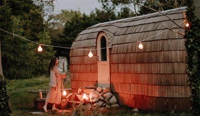 Dusk at Kingfishers Residence cabin, Mourne Luxury Glamping