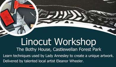 Poster promoting Linocut Workshop in Castlewellan Forest Park.