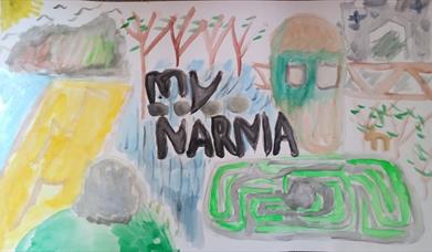 A birds' eye view drawing depicting Narnia in Kilbrony Park Rostrevor.