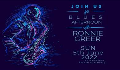 Poster with jazz player advertising Jazz event at Shortcross Gin on Sunday 5 June