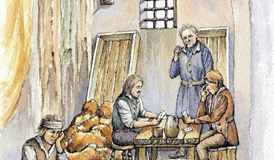 Sketch of prisoners in Gaol Cell