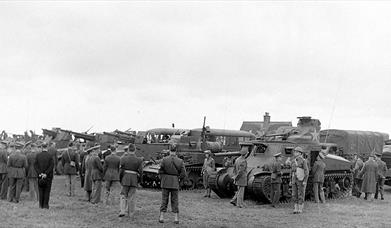 US Army  in County Down, military vehicles and soldiers being inspected.
