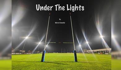Image showing the goal post at night with the floods turned on. Under the lights by Maria Connolly