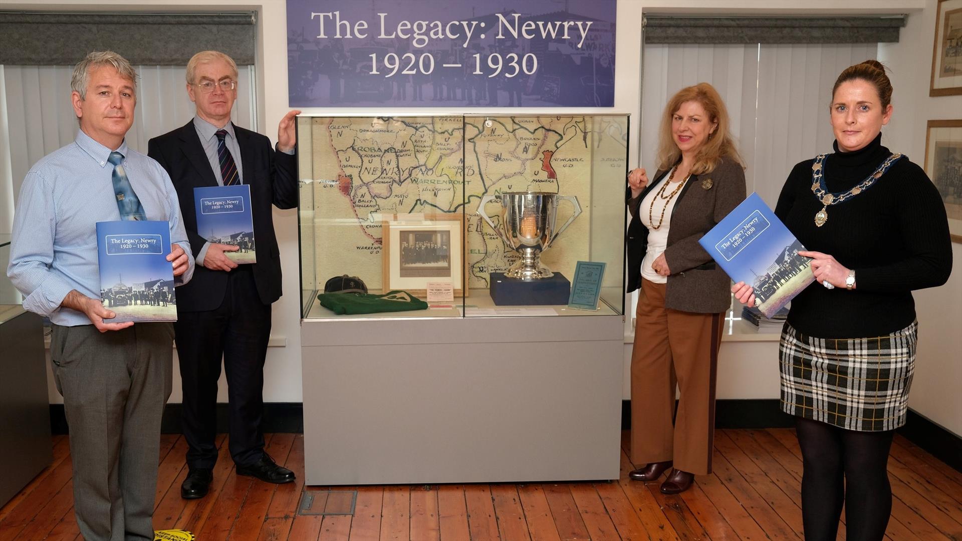Launch photograph  of 'The Legacy: Newry 1920 - 1930' with Newry and Mourne Curator and Chairperson of Newry, Mourne and Down District Council, Counci