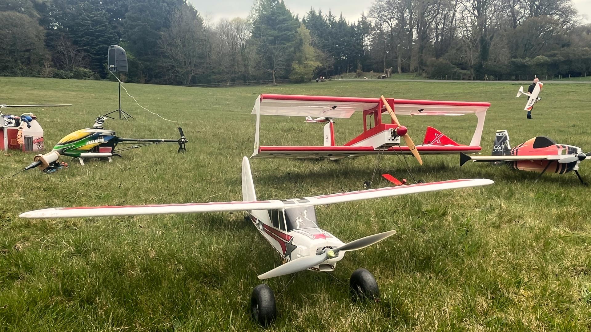 Model aeroplanes in a field