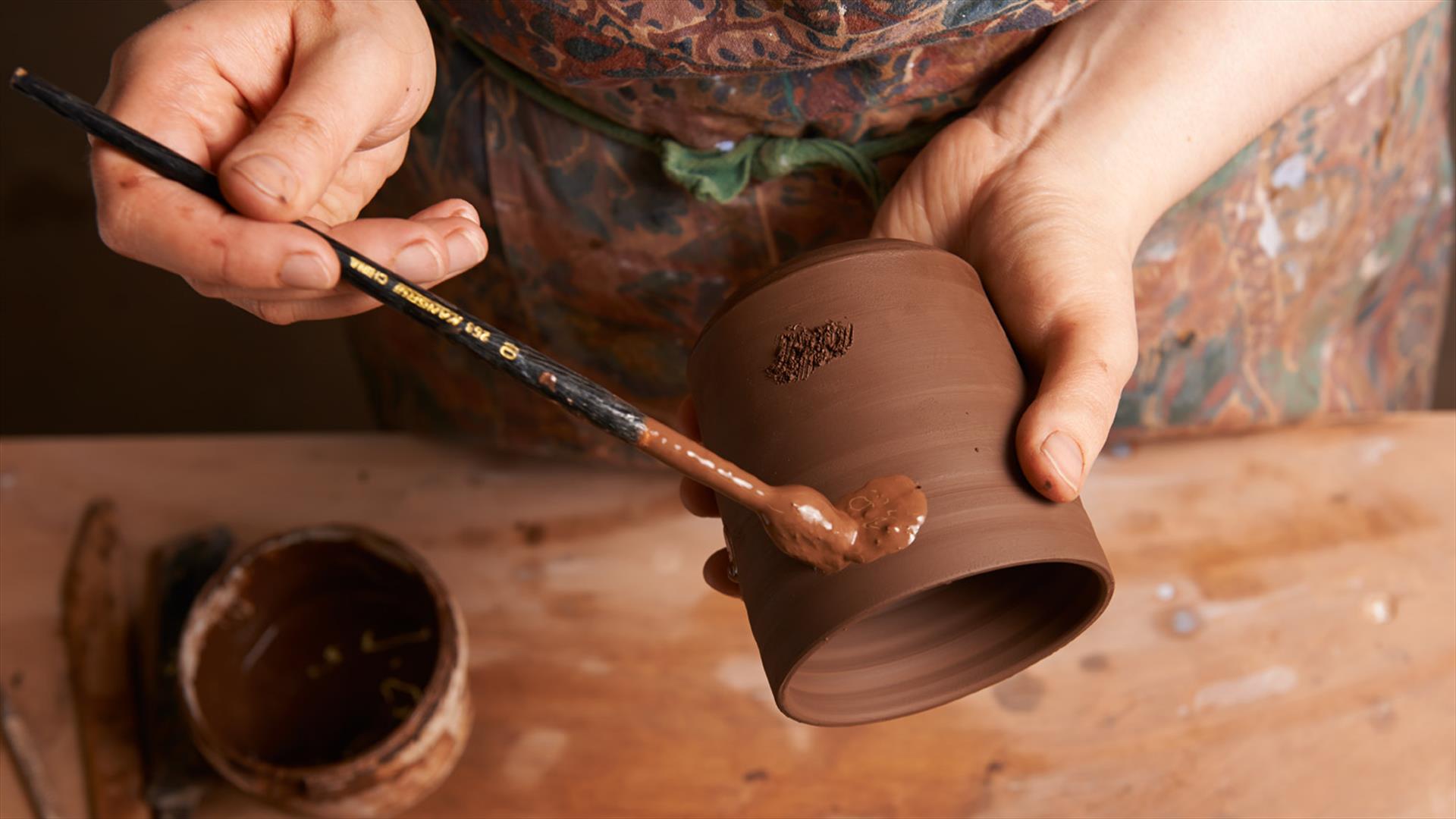 painting pottery at Down Arts Centre