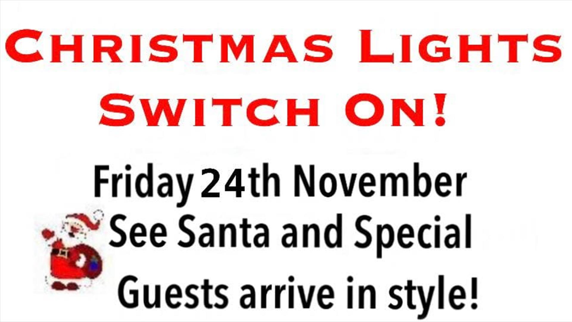 Christmas poster with white background with the details of the event on display.  Crossmaglen Community Associaiton presents the Christmas Lights Swit