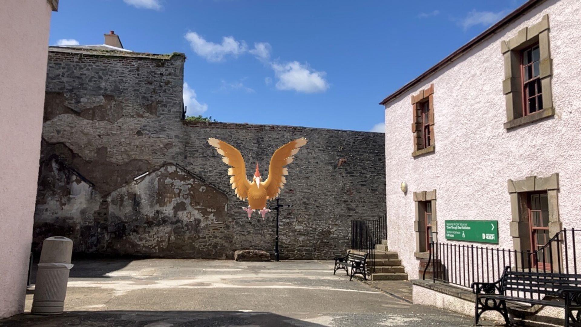 A Fearow in the museum courtyard